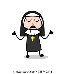 Cartoon Nun Weary Face Vector Illustration
