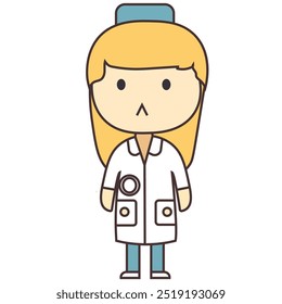 A cartoon nurse character wearing a lab coat and cap, representing healthcare professionals.
