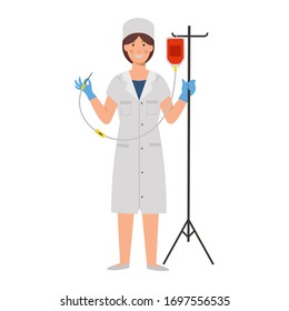 Cartoon nurse with a dropper, character for children. Flat vector illustration