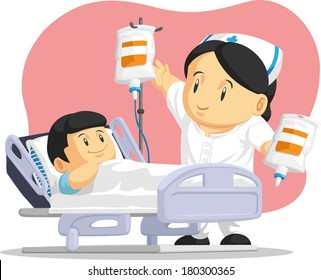 Cartoon Of Nurse Helping Child Patient