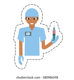 cartoon nurse male suit gloves and syringe vector illustration eps 10