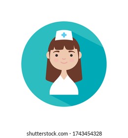 cartoon nurse smiling icon over white background, block style, vector illustration