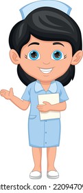 Cartoon Nurse Waving On White Background