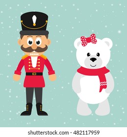 cartoon nutcracker and winter bear