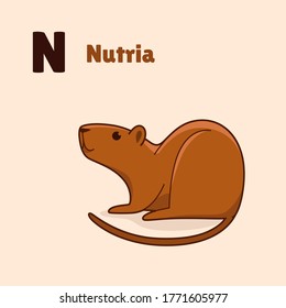 Cartoon nutria, cute character for children. Vector illustration in cartoon style for abc book, poster, postcard. Animal alphabet - letter N.