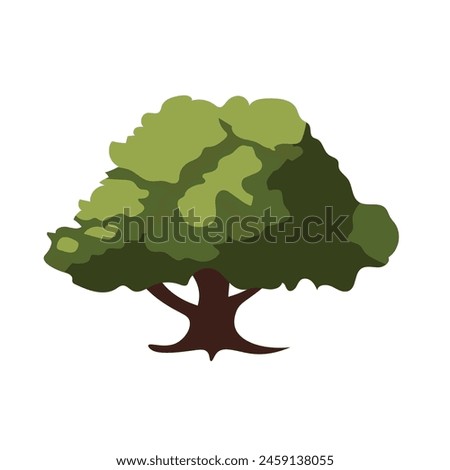 Cartoon oak tree with green leaves, pohon ek or oak tree vector illustration isolated on white background