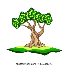 Cartoon Oak tree vector illustration. Fairy tale magic tree