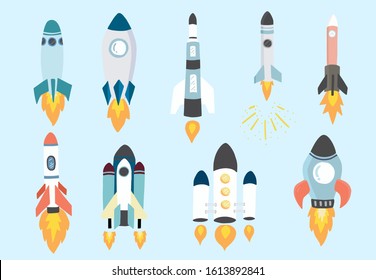 Cartoon object rocket collection.Vector illustration for icon,logo,sticker,printable,postcard and invitation