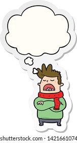 cartoon obnoxious man with thought bubble as a printed sticker