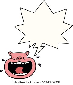 cartoon obnoxious pig with speech bubble