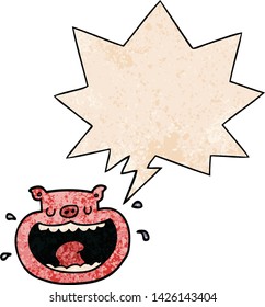 Cartoon obnoxies Schwein mit Sprachblase im Retro-Stil