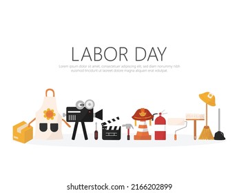 Cartoon of occupation equipment icon flat in USA Labor day festival design vector.