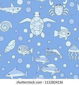 Cartoon Ocean Animals Seamless Pattern Stock Vector (Royalty Free