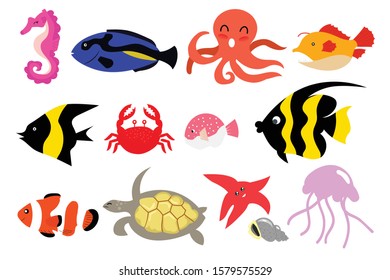 Cartoon Ocean Animals Vector Illustration Background Stock Vector 