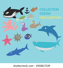 CARTOON OCEAN FISH COLLECTION : ORCA, WHALE, SHARK, ANCHOR, SQUIRD, ANEMON AND MANY MORE