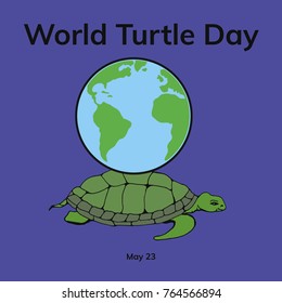 Cartoon ocean turtle. Hand drawn vector stock illustration. Worls turtle day