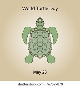 Cartoon ocean turtle. Hand drawn vector stock illustration