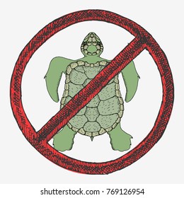 Cartoon ocean turtle. Hand drawn vector stock illustration