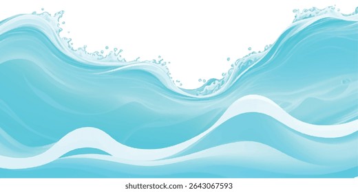 Cartoon Ocean Wave Clipart – Soft Green and Blue Transparent Water Splash for Kids Party and Summer Ads