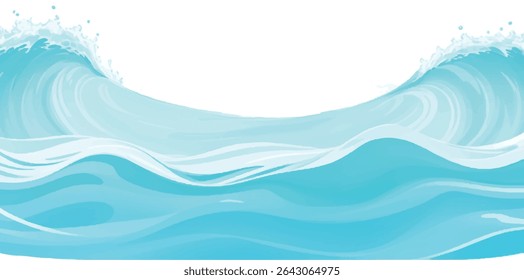 Cartoon Ocean Wave PNG with Soft Green and Blue – Transparent Background for Pool Party and Summer Design