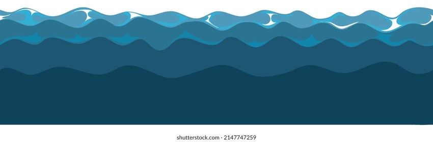 Cartoon ocean waves background. Seamless sea surface