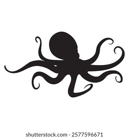 cartoon, octopus, animal, illustration, vector, sea, silhouette