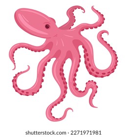 Cartoon octopus. Aquatic animal character, ocean fauna creature with tentacles flat vector illustration