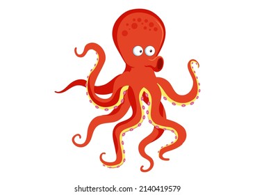 Cartoon octopus character isolated on white background. Vector illustration of cartoon octopus