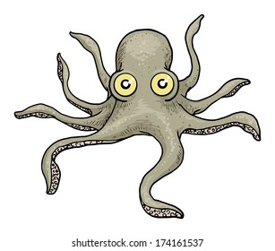 Cartoon octopus character, vector illustration