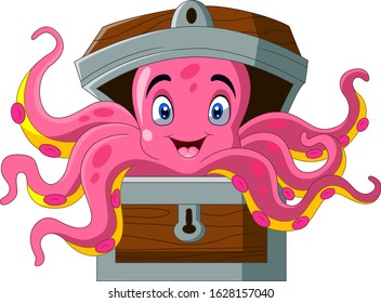 
Cartoon octopus in a chest