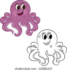 Cartoon octopus. Coloring book. Vector illustration.