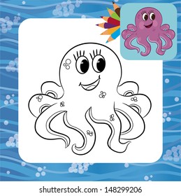 Cartoon octopus. Coloring page. Vector illustration.