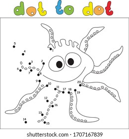 Cartoon octopus. Dot to dot educational game for kids