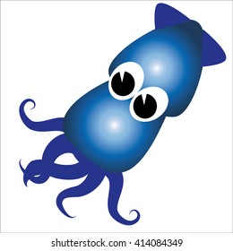 Cartoon octopus has blue eyes grew on a white background,vector design.