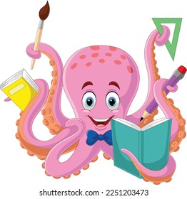 Cartoon octopus holding a stationery