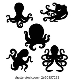 Cartoon Octopus Icons, Decorative Marine Animal Vectors