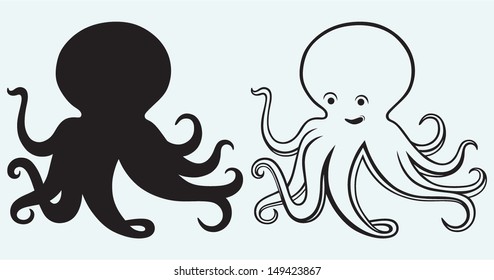 Cartoon octopus isolated on blue background