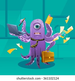 Cartoon Octopus Moster as a Boss