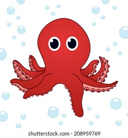 Cartoon octopus on a white background with shadow