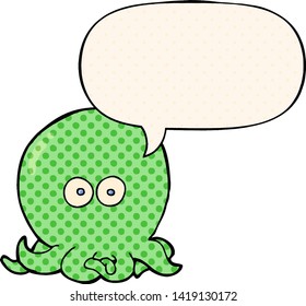 cartoon octopus with speech bubble in comic book style
