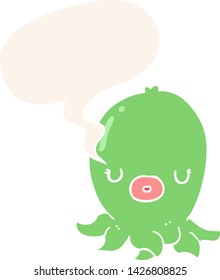 cartoon octopus with speech bubble in retro style