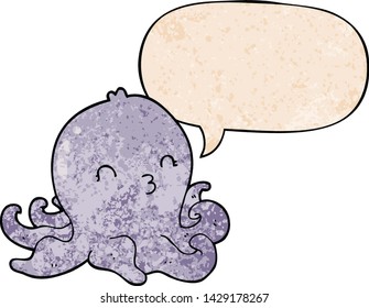 cartoon octopus with speech bubble in retro texture style