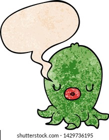 cartoon octopus with speech bubble in retro texture style