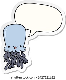 pulpo de dibujos animados con pegatina de burbuja de habla