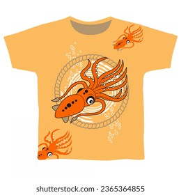 Cartoon octopus swimming with friends, vector illustration