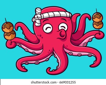 Cartoon Octopus With Takoyaki