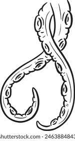 Cartoon octopus Tentacle Cthulhu Clipart Vector in Black and White 