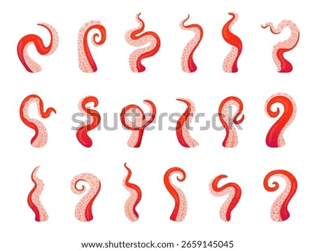 Cartoon octopus tentacles. Octopuses tentacle sucker, squid arm cuttlefish leg kraken cthulhu sea giant monster underwater danger animal fantasy creature swanky vector illustration
