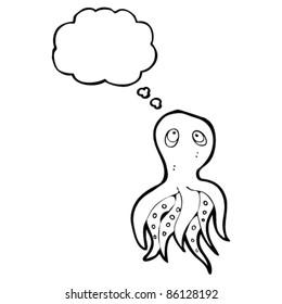 cartoon octopus with thought bubble