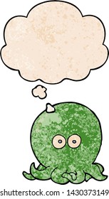 cartoon octopus with thought bubble in grunge texture style
